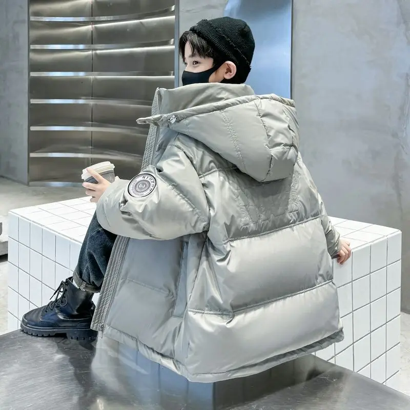 

2025 New Boys' Winter Stylish Thickened Down Jacket Thickened Cotton Coat for Big & Tall Kids, Fashion Winter Outerwear