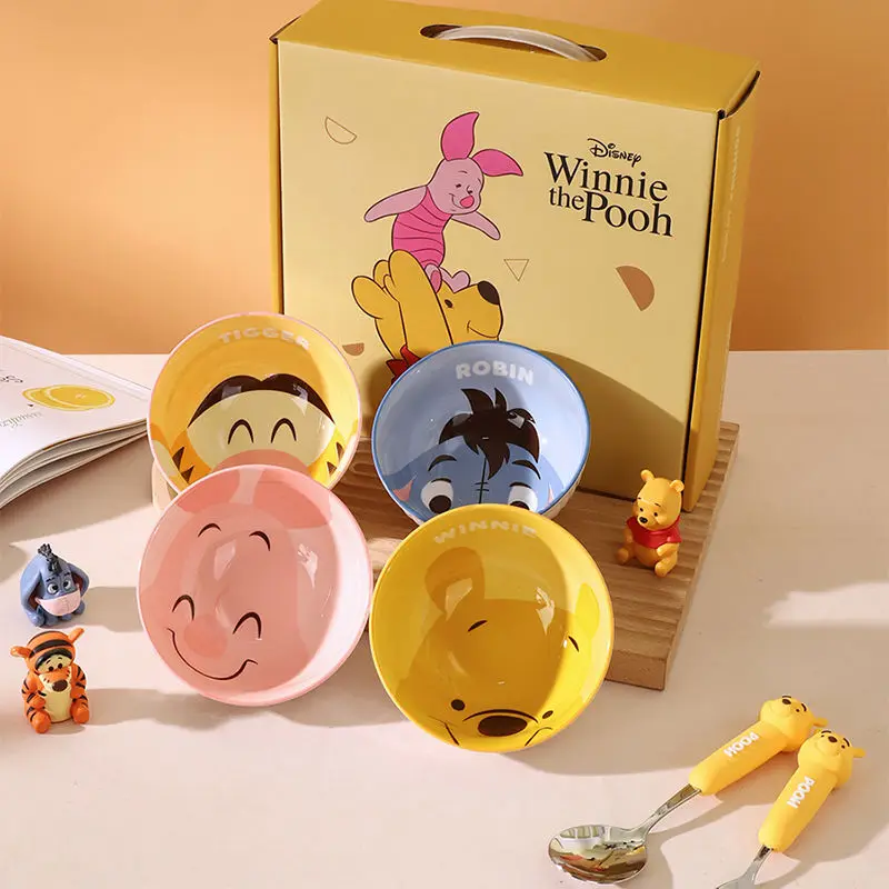 Disney Winnie The Pooh Same Style Tableware Rice Bowl Kawaii Cartoon Children\'s Rice Bowl New Style Meal Bowl for Home Use Gift