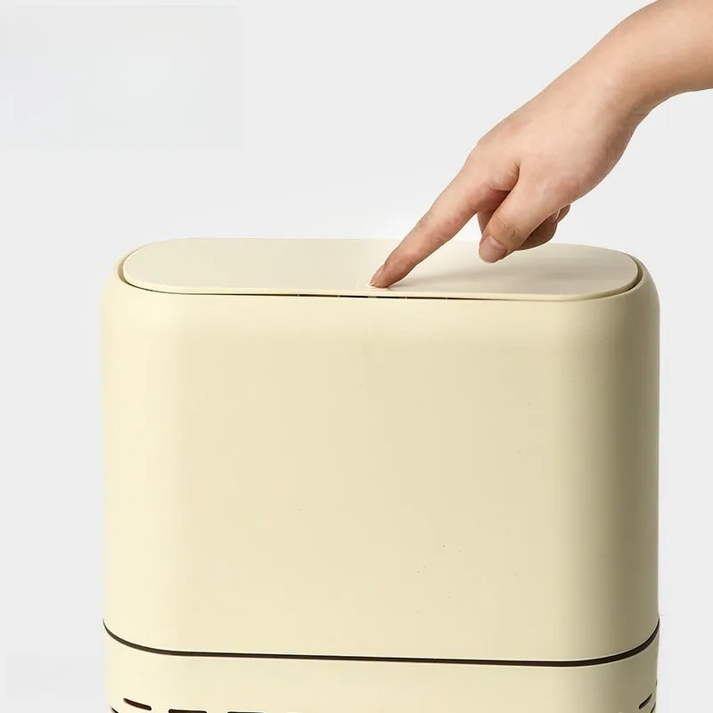 Trash can household kitchen toilet crevice narrow belt cover press automatic adsorption cream wind waste basket