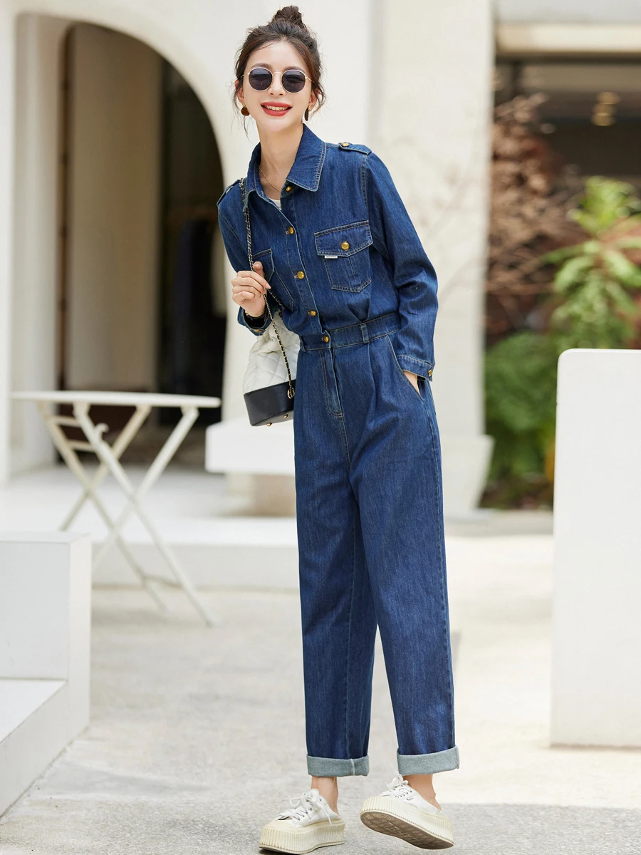 Faionable denim macacão conjunto feminino cintura alta carga pantsuit outono 2025 nova chegada emagrecimento sli terno de uma peça