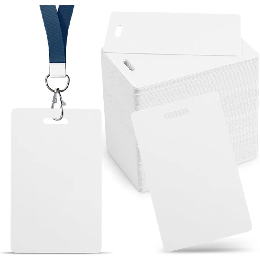 

100 Pack Premium Blank PVC Cards with Slot Punch on Short Side Vertical Slot Punch Blank ID Cards CR80 30 Mil Graphic Quality W