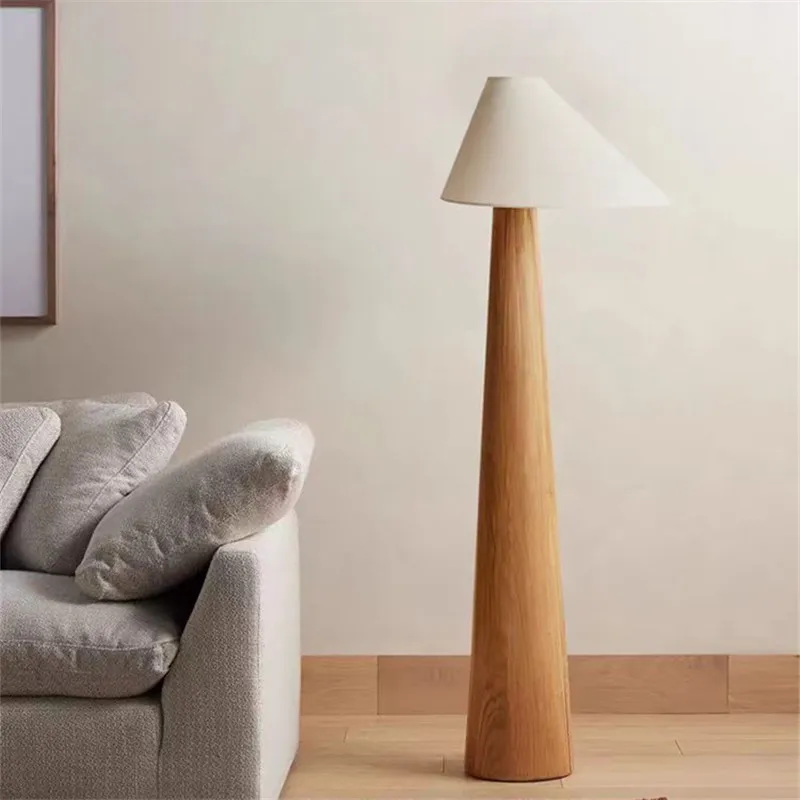 Imagem -04 - Wabi-sabi Tapered Oak Wood Floor Lamp Vintage Floor Light para Sala de Estar Quarto Estudo Chá Casa Café Madeira Maciça Table Lamp