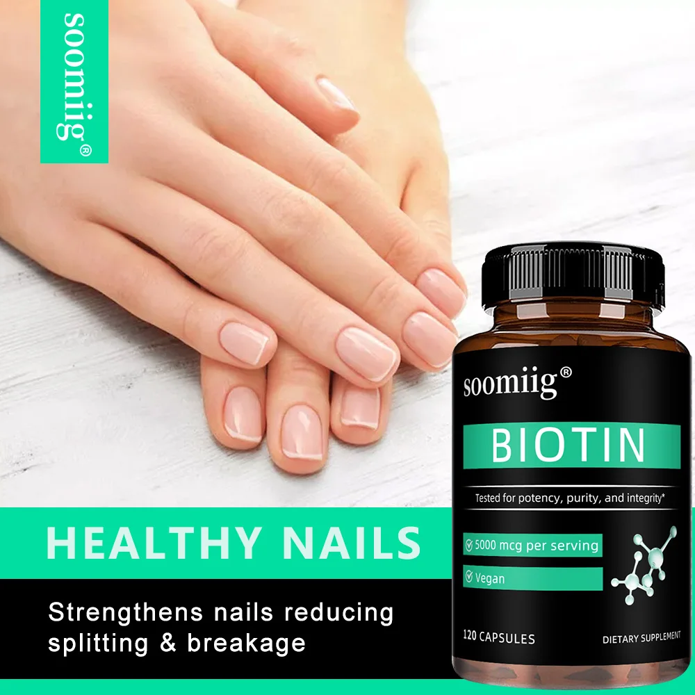 نباتي بيوتين 5000 مكجم - يساعد على تعزيز الشعر الصحي والجلد والأظافر، 30/60/120 كبسولة نباتية، غير وراثيًا