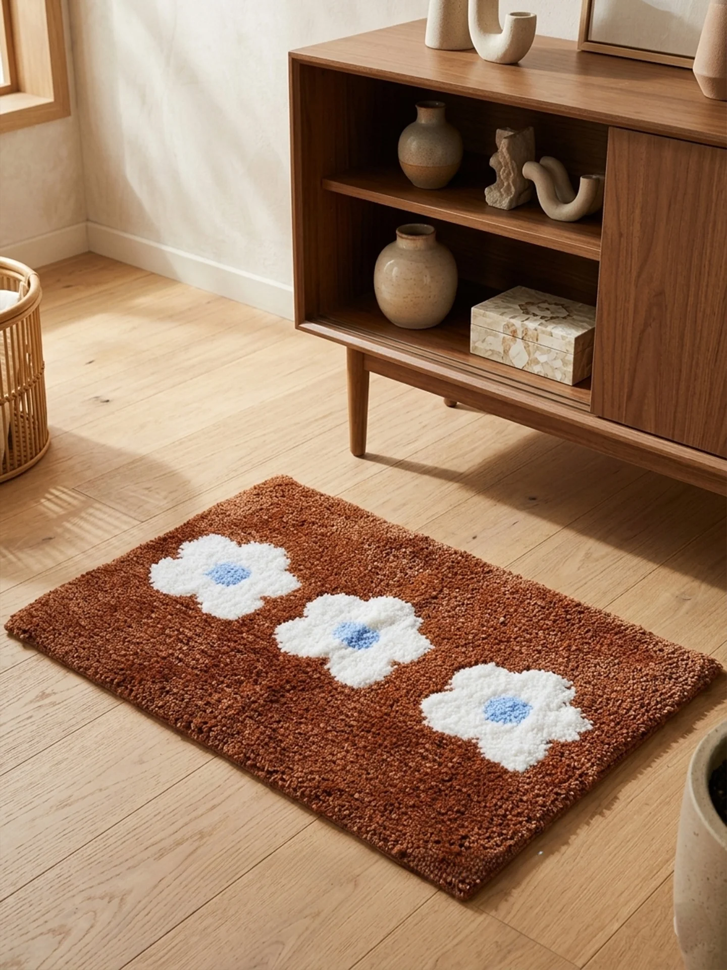 Absorbent Non-Slip Bathroom Mat Brown Floral Vintage Design High Quality Home Carpet Cream Style Bathroom Ins Trend Rectangular