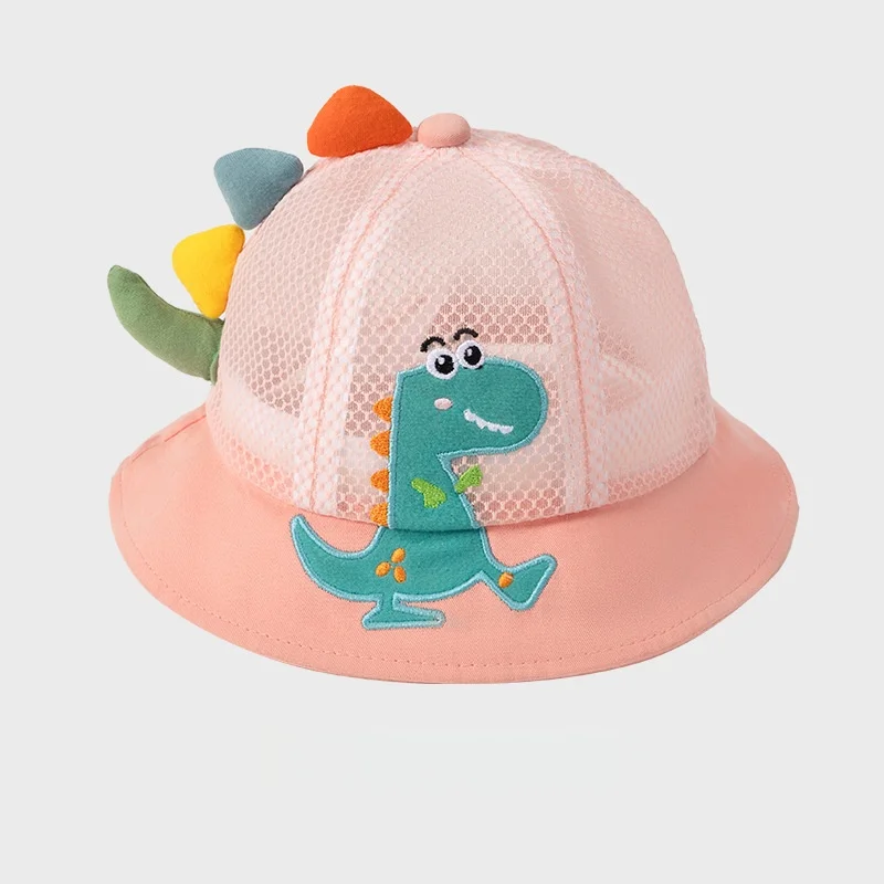 Summer Kids Bucket Hat Cute Dinosaur Cartoon Sun Hat for Boys Girls Wide Brim Outdoor Beach Hat With Adjustable Chin Strap