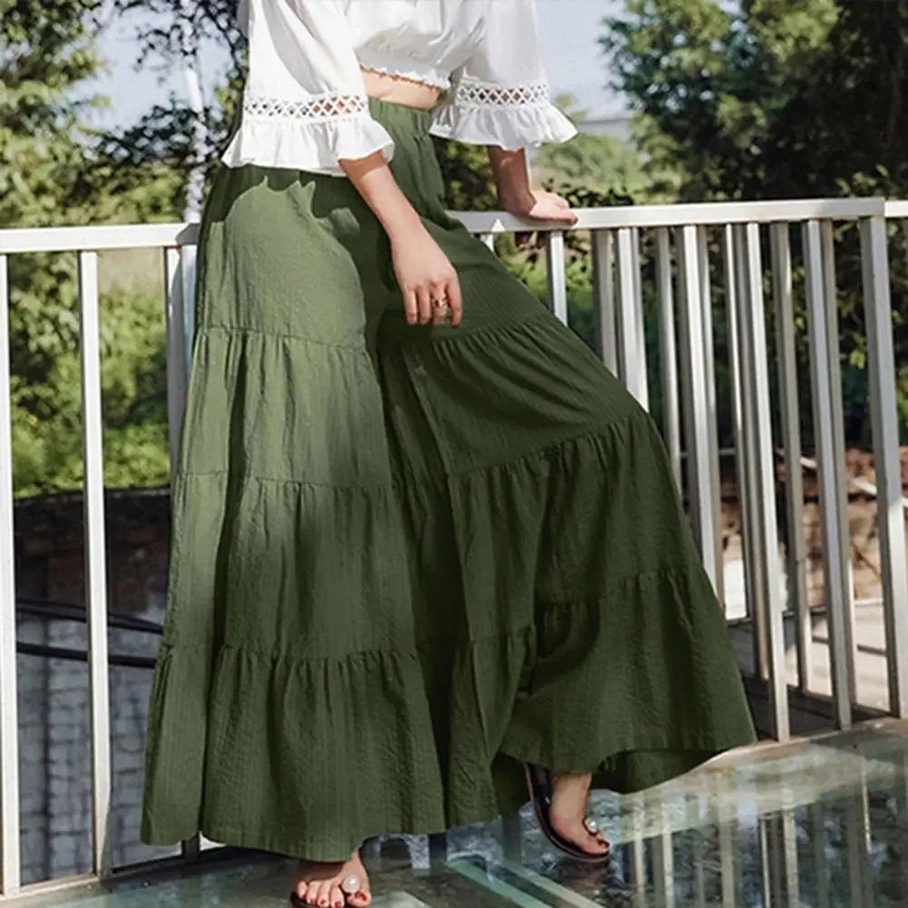 Pantalones de pierna ancha para mujer, falda en capas, pantalones coloridos, falda Vintage, longitud hasta el tobillo, Color puro