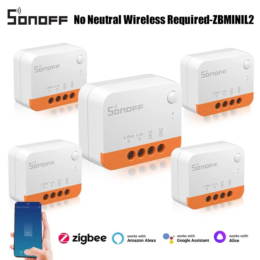 

Умный выключатель SONOFF ZBMINI L2 Extreme ZigBee, переключатель 1-10 дюймов, без нейтрального провода, для двустороннего управления, работает с Alexa и Google home