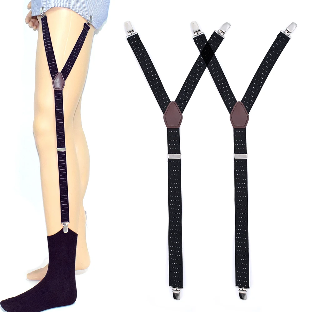 2pcs Men's Shirt Holders Stays Y-Style Adjustable Elastic Leg Suspenders Straps Non-slip Clips Sock Garter Clamps for Military