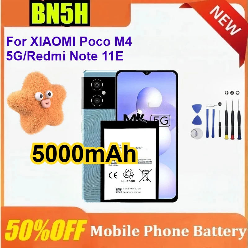 

BN5H 5000mAh New Replacement Mobile Phone Battery for Xiaomi for POCO M4 M5 5G for Redmi Note 11E with Tool Kits High Quality