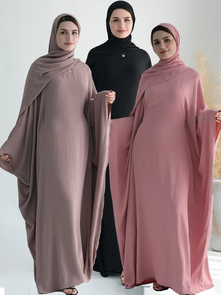 Ramadan Eid cotone lino Khimar Abaya Set Dubai musulmano Set Hijab vestito caftano Abaya caftano Marocain Femme Vestidos Para Mujer