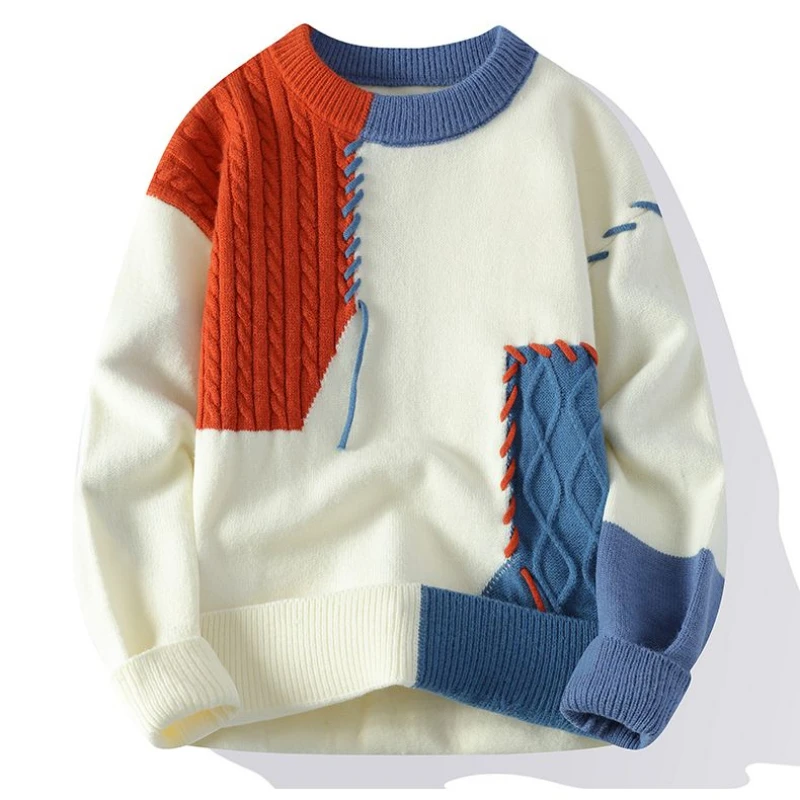 High-end Autumn/  Winter Knitted Sweater Men Patchwork Pullover Long Sleeve Jacket Soft Warm Sweater Tops Luxury Brand Clothing