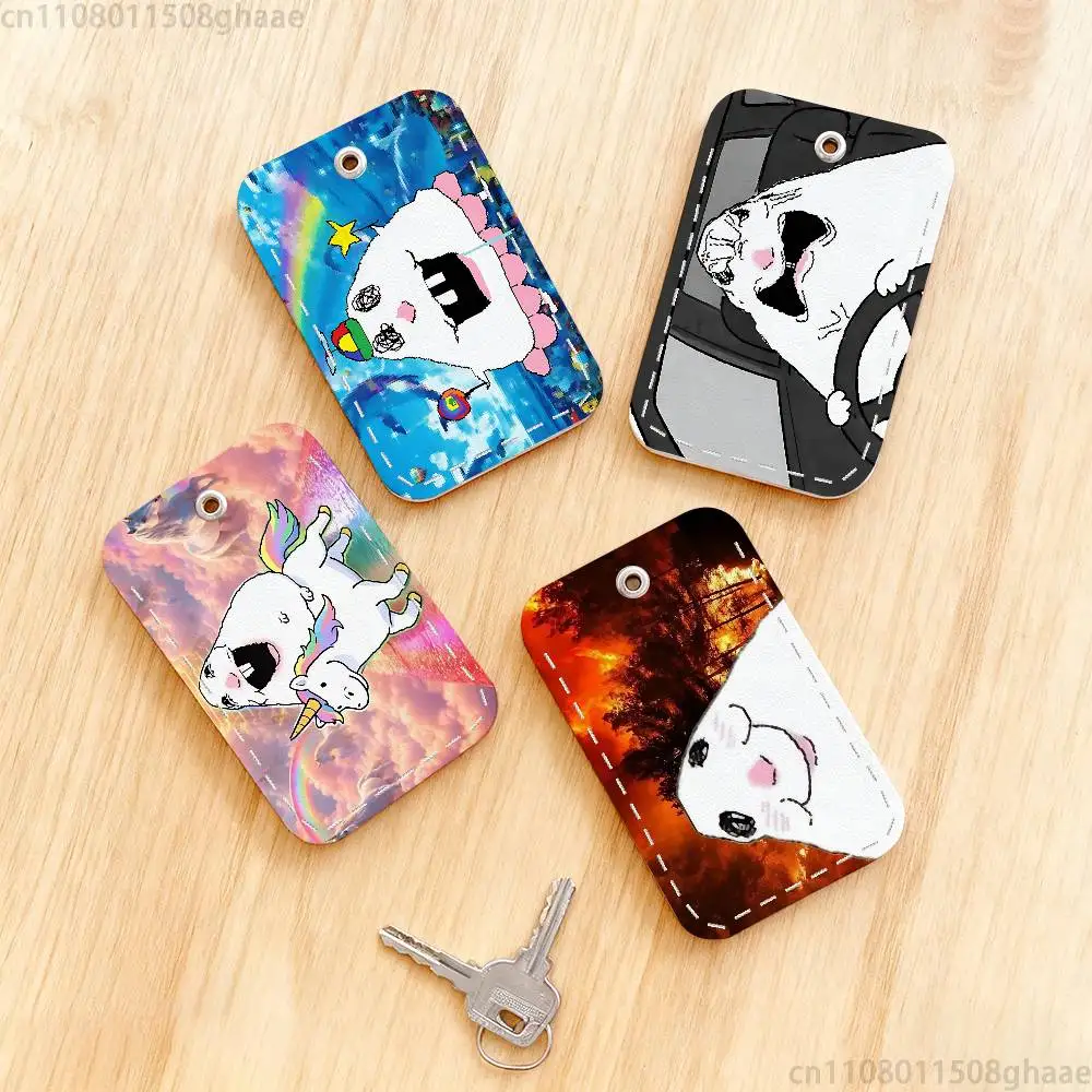 Hamster Meme Sun Shines Rectangle Card Case Keychain Access Card Bag Key Tag Ring Leather Card Holder Key Ring Access