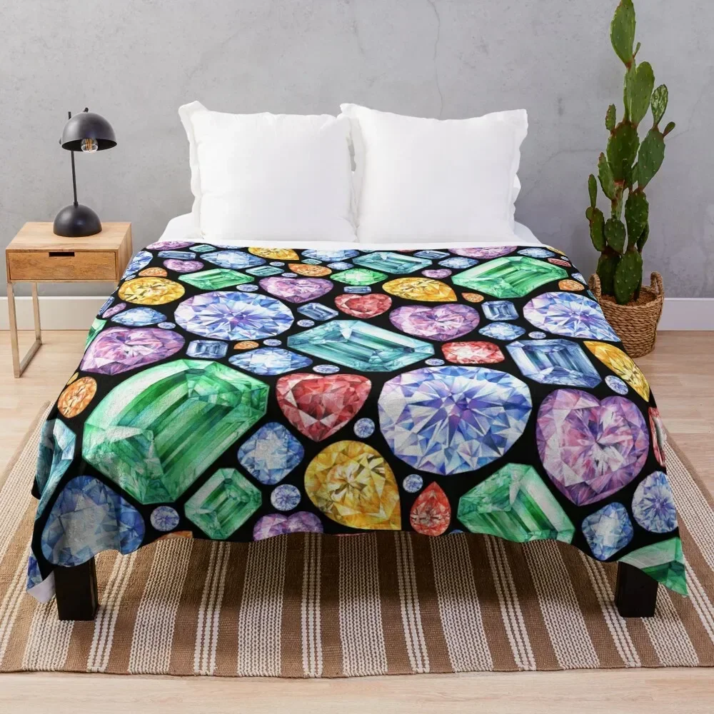 

Colorful Gemstone Painting. Sparkling Gem Print on black Throw Blanket Thermal Hairys Cute Blankets