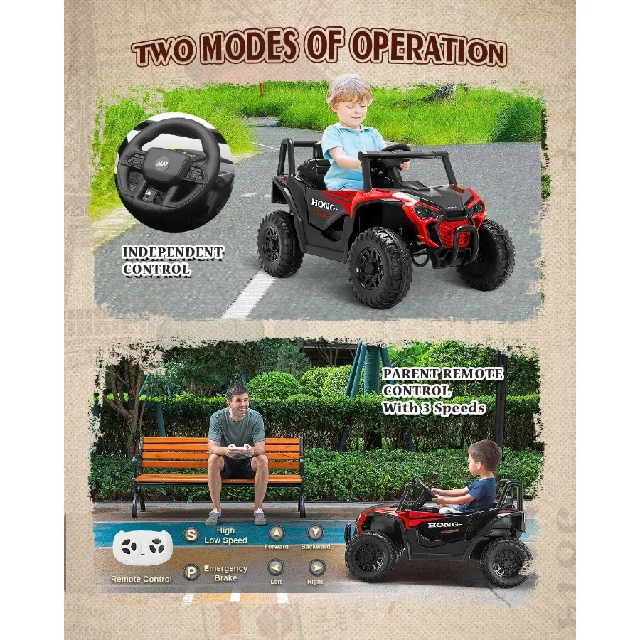 Camión eléctrico UTV con batería para coche, 12V, con Control remoto para padres, Bluetooth, música, luz LED, 3 velocidades, arranque suave, Saf