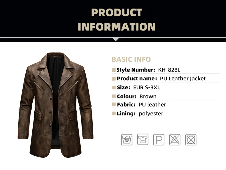 Herren-Ledermantel Herbst Winter Amerikanischer Retro-Stil Umlegekragen Herren-Oberbekleidung Mittellang Einreihig Langarm Herrenjacke – Detail 4
