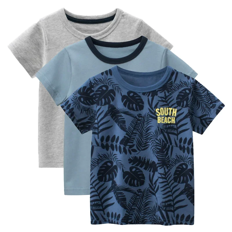 2024 Summer Clothes Leaf Print T Shirt Boys & Girls Unisex New Children\'s Clothing Letter Short Sleeve Cotton Top Kids T-Shirts