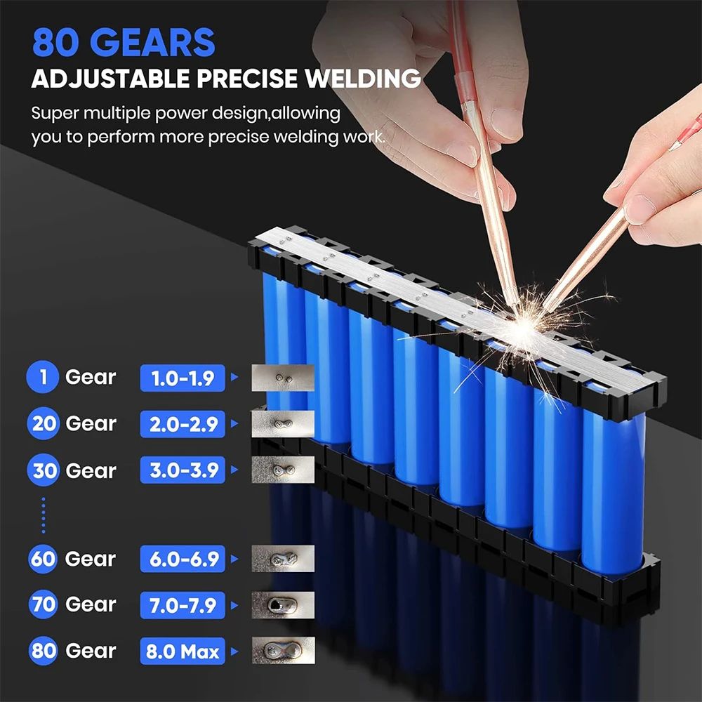 Seesii 80 Gears Spot Welder with LCD Screen 0.1/0.2mm Nickel Welding Handheld Spot Machine Digital for Making Battery Packs