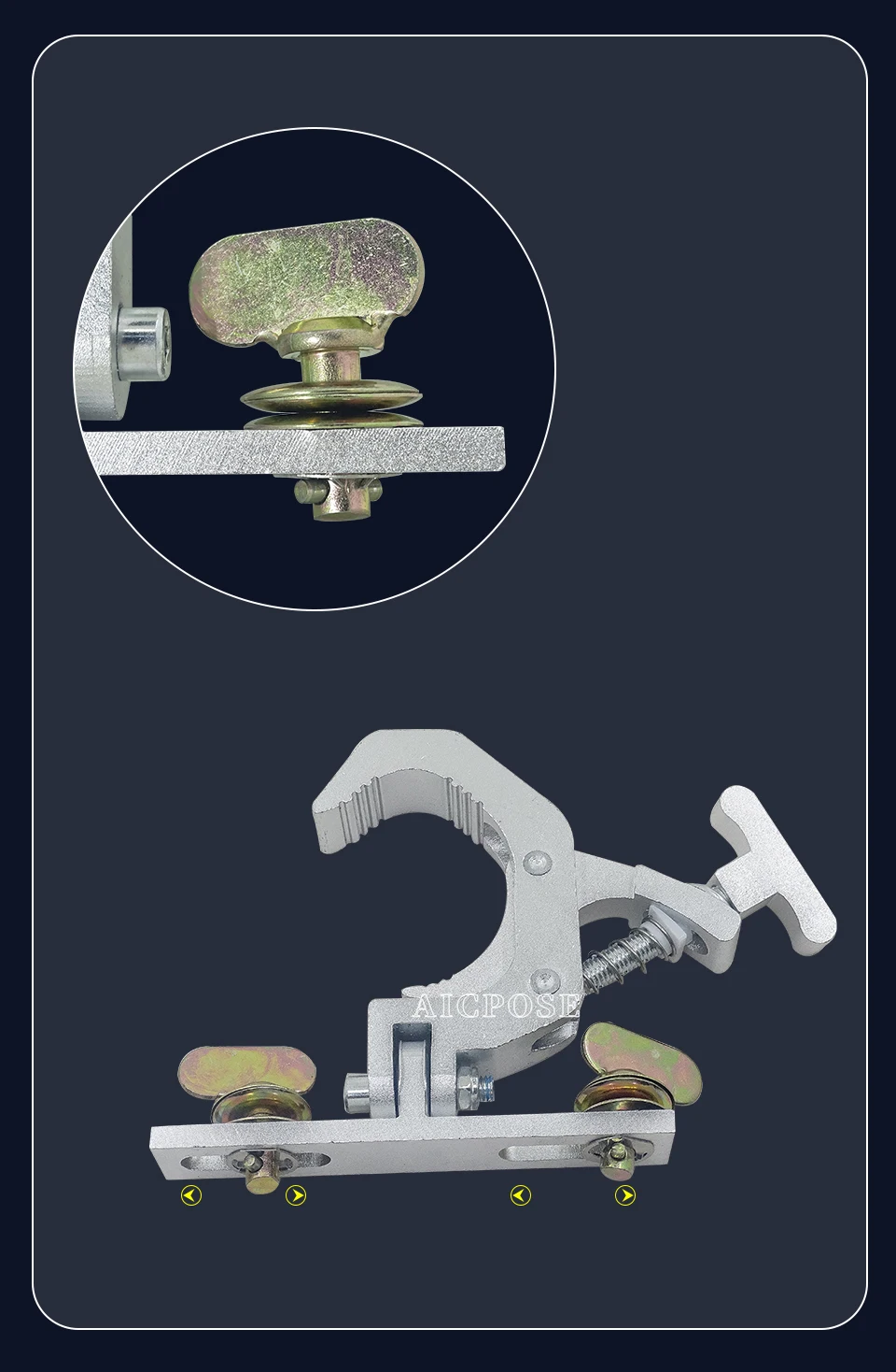 Cast Aluminum Lamp Hook Moving Head Lamp Special Load-Bearing 150KG Suitable for Pipe Diameter 42-61MM