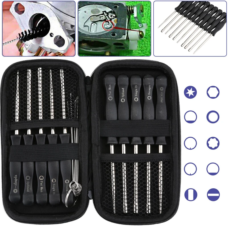 25Pcs Screwdriver Splined & Brush Kit Chainsaw Carb Carburetor Adjusting Fix Tool for Engine Trimmer Weedeater