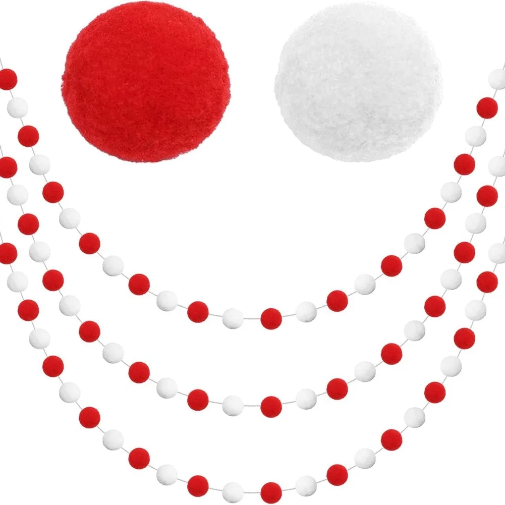 

Red White Felt Ball Garland 2 Meters 20 Balls Polyester Soft Decorative Ball Garland for Home Party Holiday Garland for Events