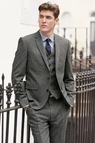 

Tailored Smoking Grey Tweed Men Suit Slim Fit 3 Piece Groom Tuxedo Custom Wedding Blazer Sets Terno Masculino Trajes Para Hombre