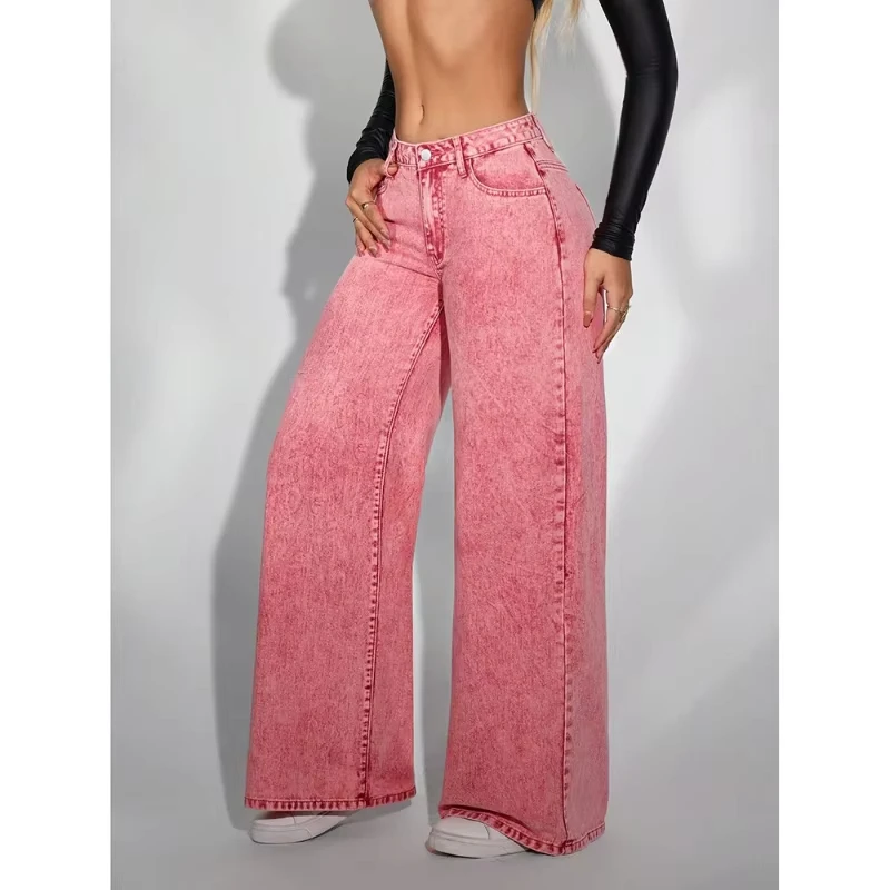 Retro Drape Jeans for Summer, High Waist, Wide Legs, Loose Straight Fit, Versatile