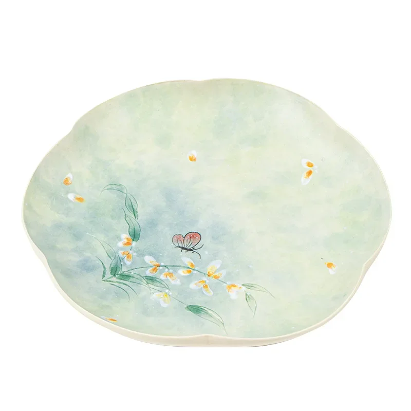 Oncidium ceramic pot bearing Chinese pastoral tea bearing teapot cover bowl base refreshment plate fruit plate dual-purpose