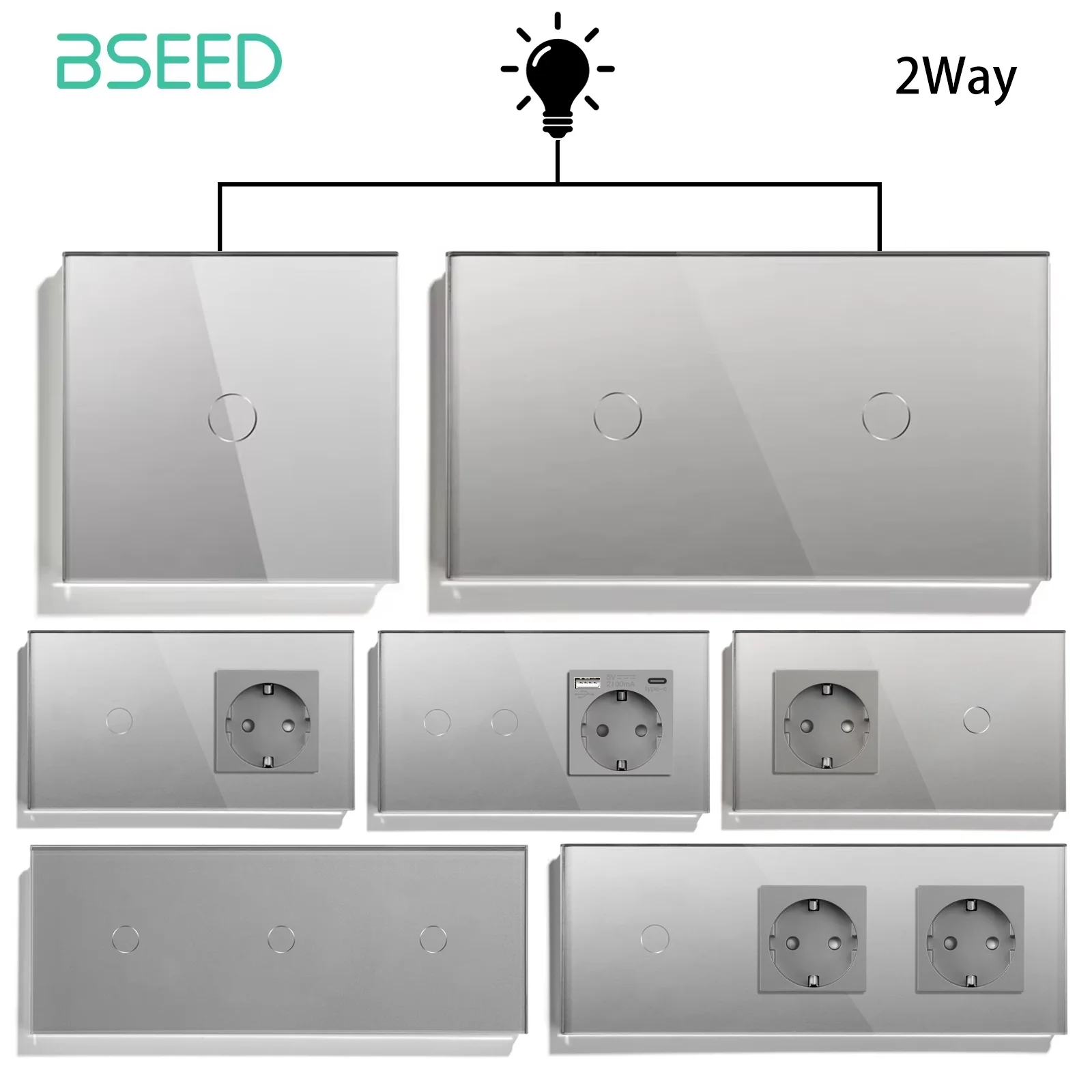 

BSEED 1/2/3Gang сенсорные выключатели света 1/2/3Way лестничные сенсорные переключатели для коридора с розеткой стандартные стеклянные панели ЕС