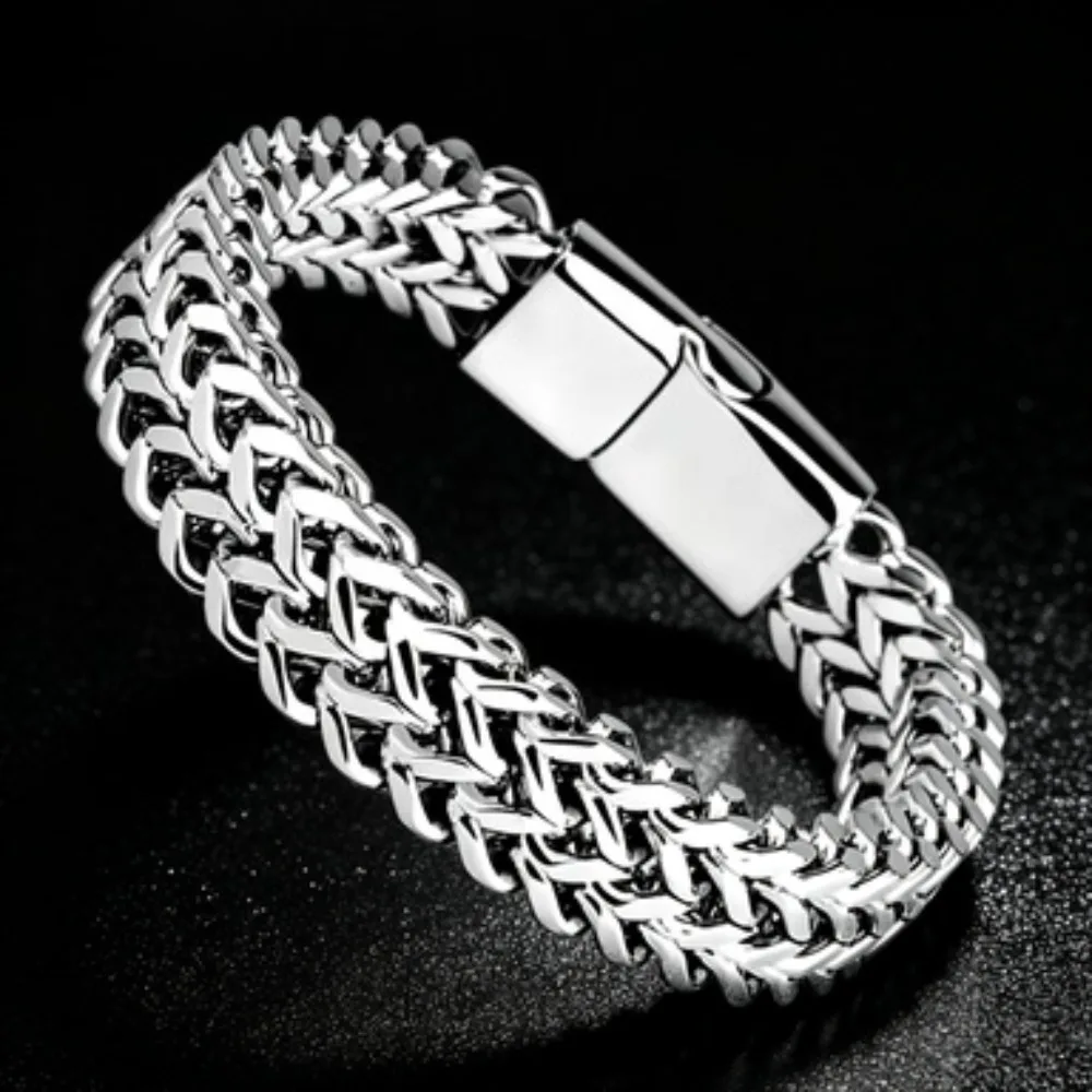 Stainless Steel Braided Double Row Front and Rear Fish Scale Alloy Magnetic Buckle Bracelet with Keel Jewelry New Model