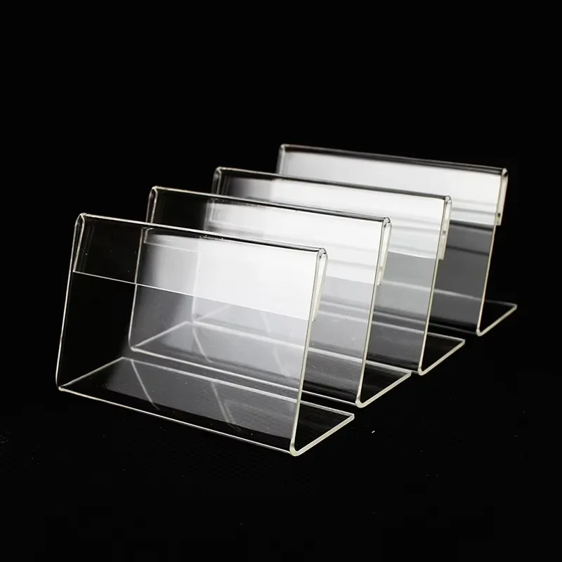 Acrylic 4x2cm L-Shaped Mini Label  Display Holder | Clear Durable Multipurpose Retail/Jewelry Price Card Stand | Space-Saving