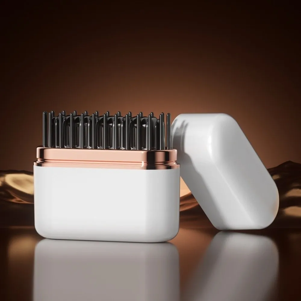 2 in 1 Cordless Mini Straightener Double Anti-Scald 3 Temp Settings Hair Brush Fast Heating Rechargeable Smoothing Brush