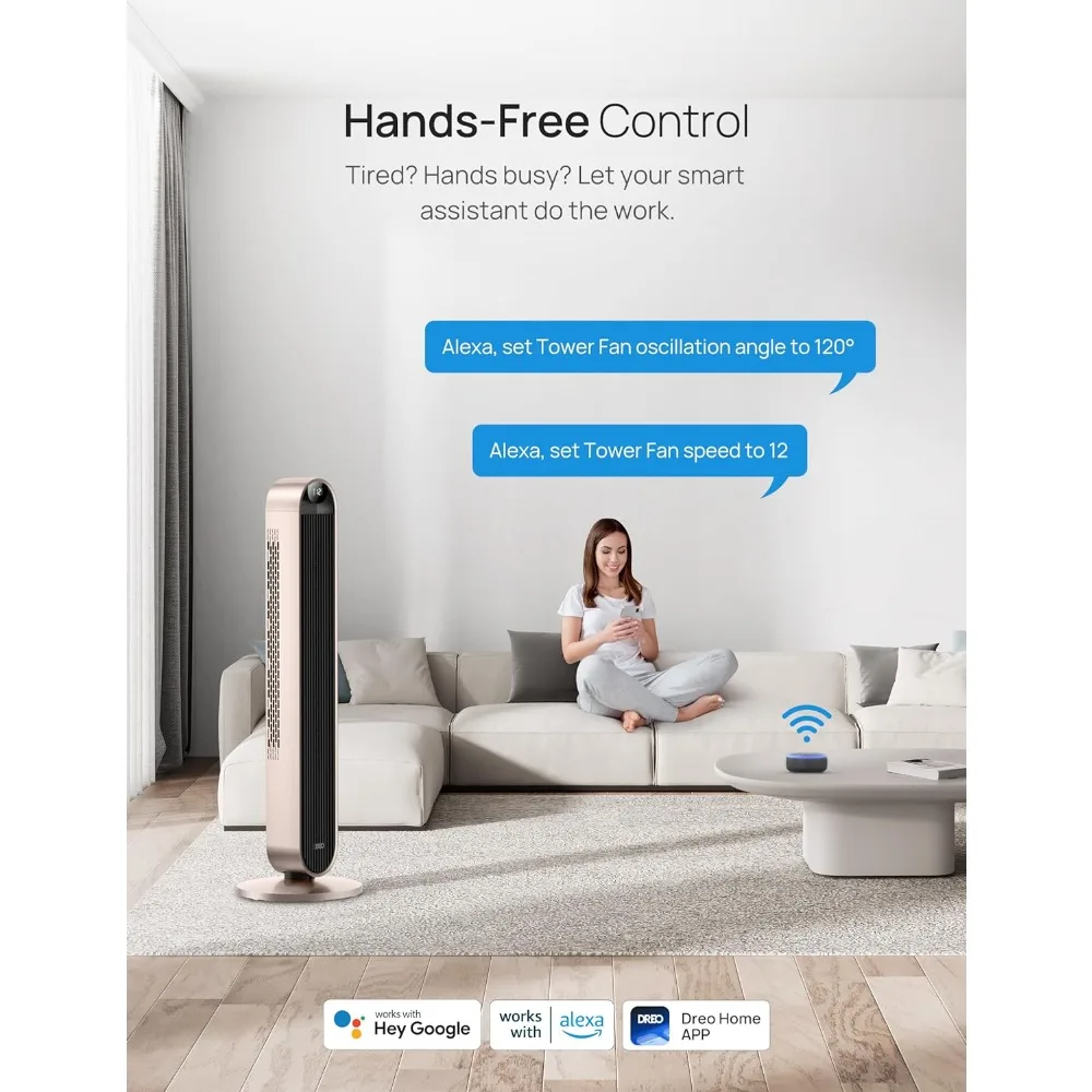 Smart Tower Fan Voice Control, 120° Oscillating Fan Works with Alexa/Google/App/Remote, 42 Inch, 25dB Quiet DC Bladeless