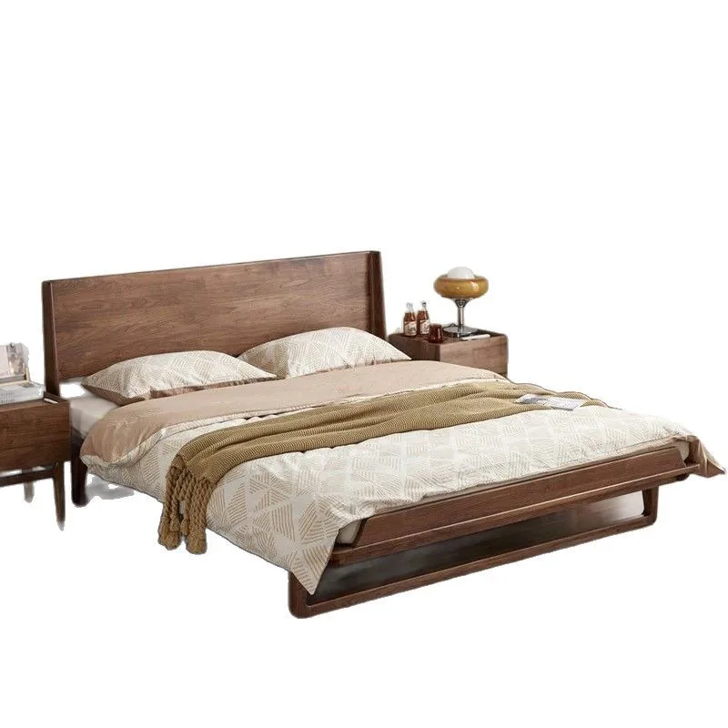 

Nordic full solid wood bed master bedroom modern simple home walnut. Double bed.