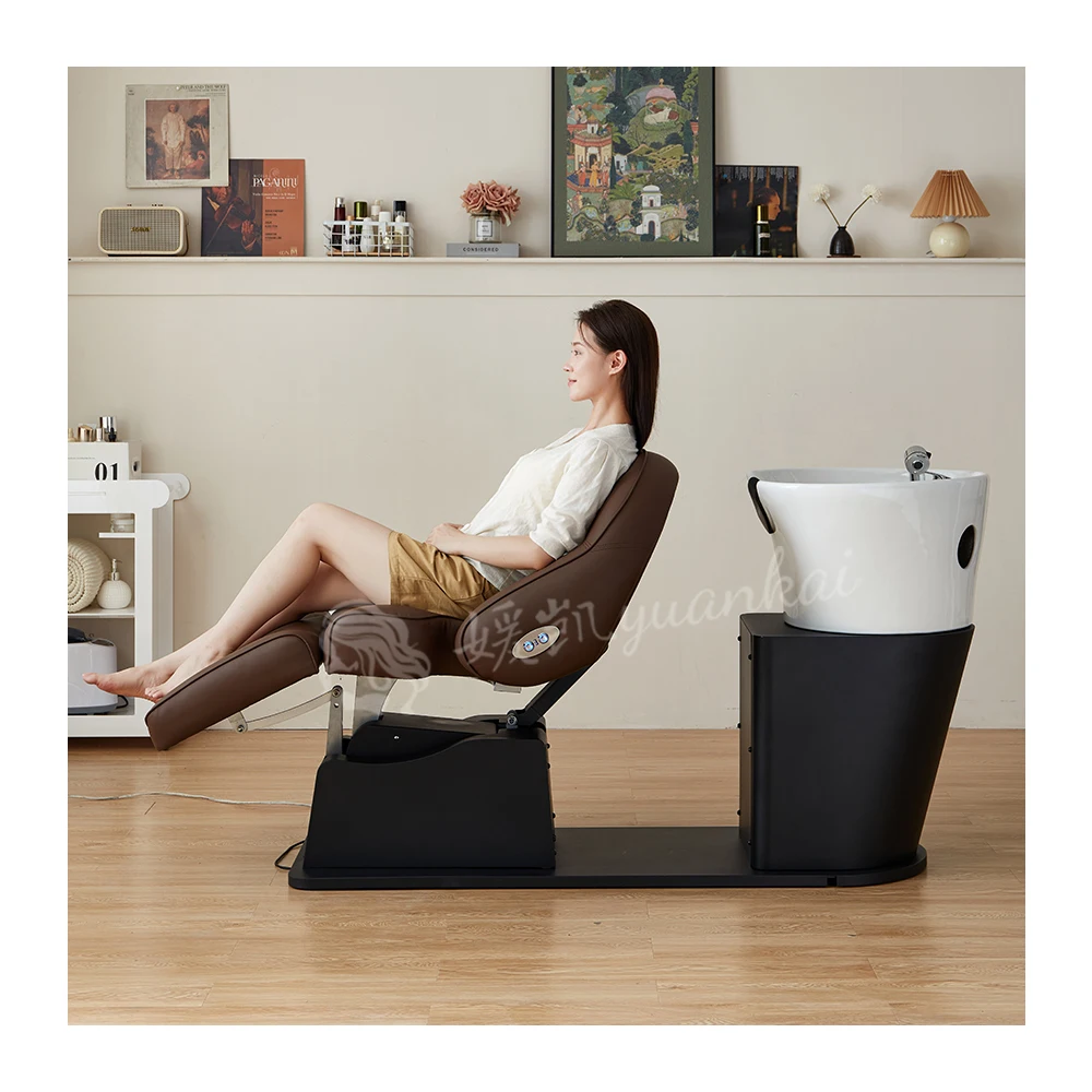 Luxury Professional Hair Washing Station Electric Salon Shampoo Chair & Ceramic Bowl Set Comfortable Chair Shampoo Bed Furniture
