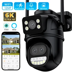 Cámara IP de seguridad CCTV para exteriores, videocámara PTZ con Wifi, 6K, 12MP, Zoom óptico 8X, tres lentes, pantallas duales, videovigilancia, 8MP, lente Dual