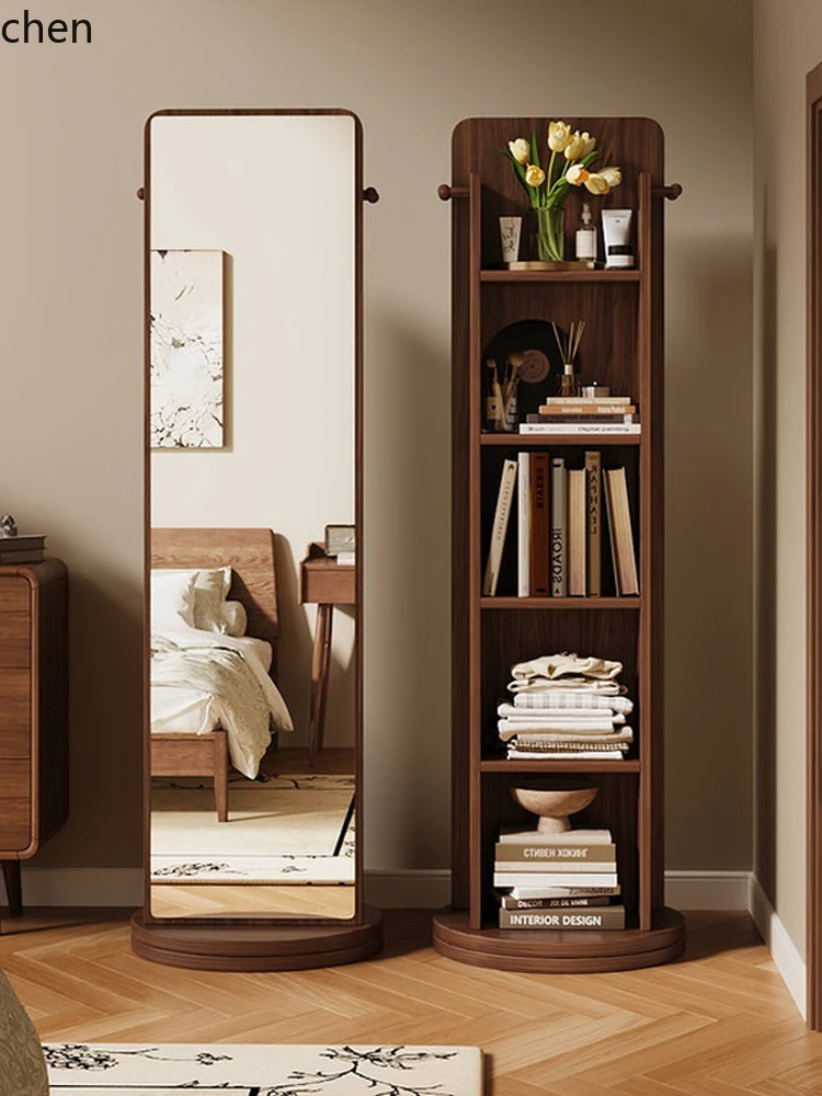 

YXY Rotating Full-Length Mirror with Coat Rack and Bookshelf, Movable for Home Use