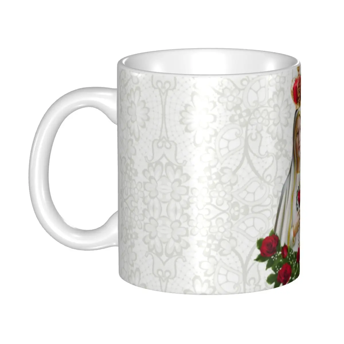 DIY Nuestra Señora de Fátima Virgen María tazas de cerámica Rosario de Portugal personalizado taza de café católica regalo creativo