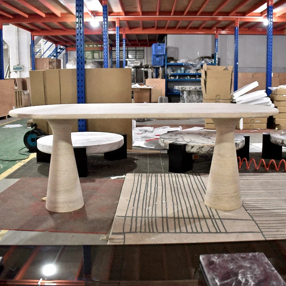 2026 OEM ODM Factory customized size  office furniture modern travertine marble oval dining table desk office table
