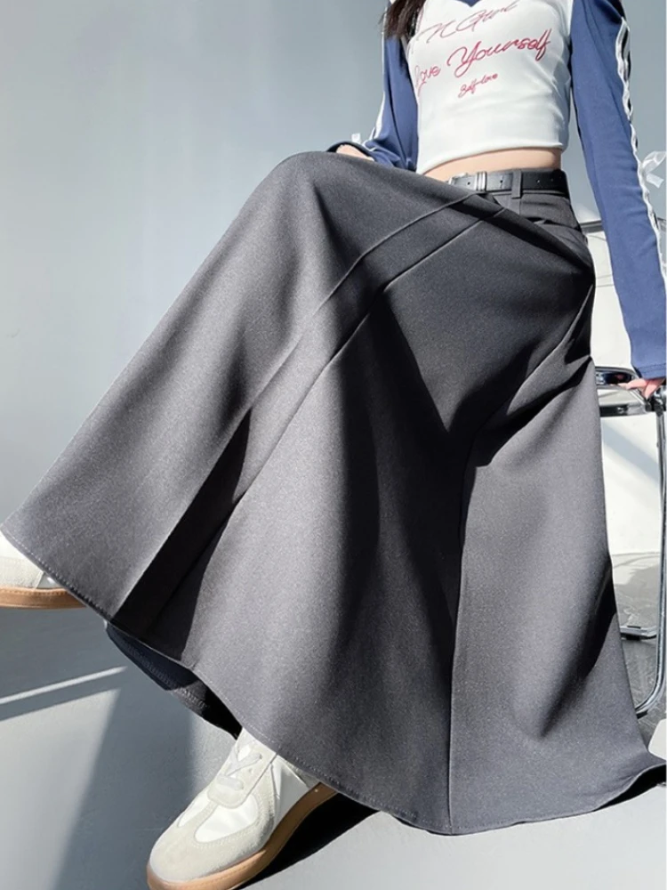 

Suit Fabric Long Pleated Skirt Chic Big Swing Y2k Half Body Skirt for Women Spring Autumn High Waist A-line Umbrella Skirt