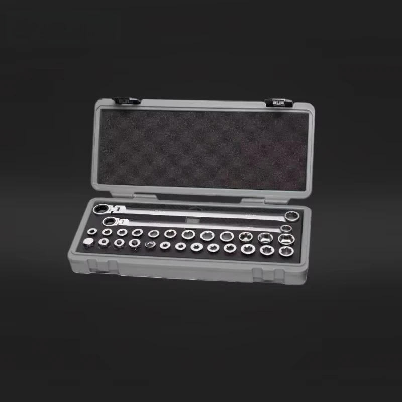 Chrome Vanadium 27-Piece Long Flexible Ratchet Wrench and Socket Tool Set for Versatile Repair and Maintenance