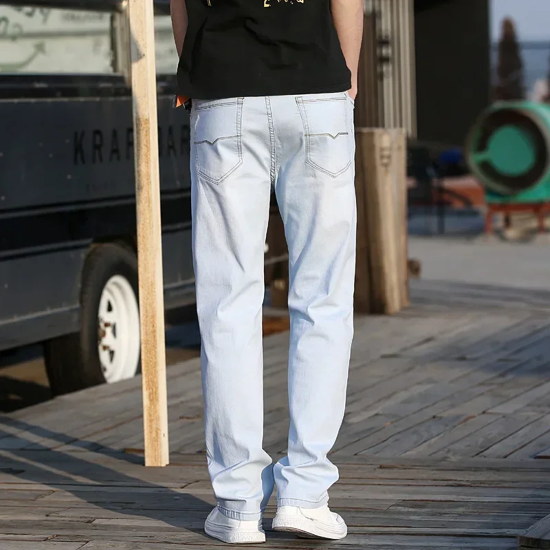 6 Colors Spring Summer Men's Thin Straight-leg Loose Jeans Classic Style Advanced Stretch Baggy Pants Male Plus Size 40 42 44