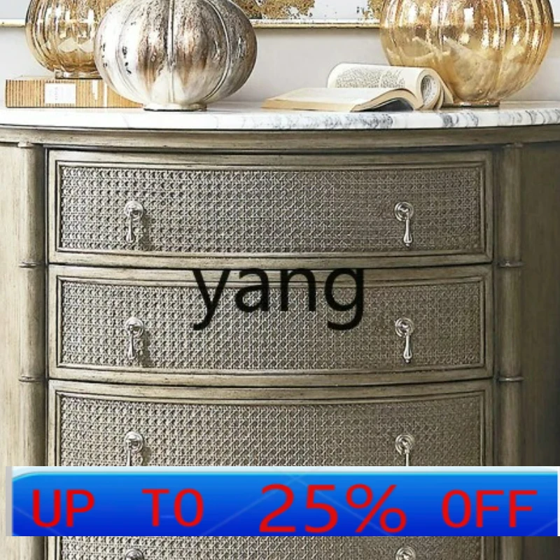 

LMM retro solid wood chest antique semi-circular curved side cabinet living room entrance storage