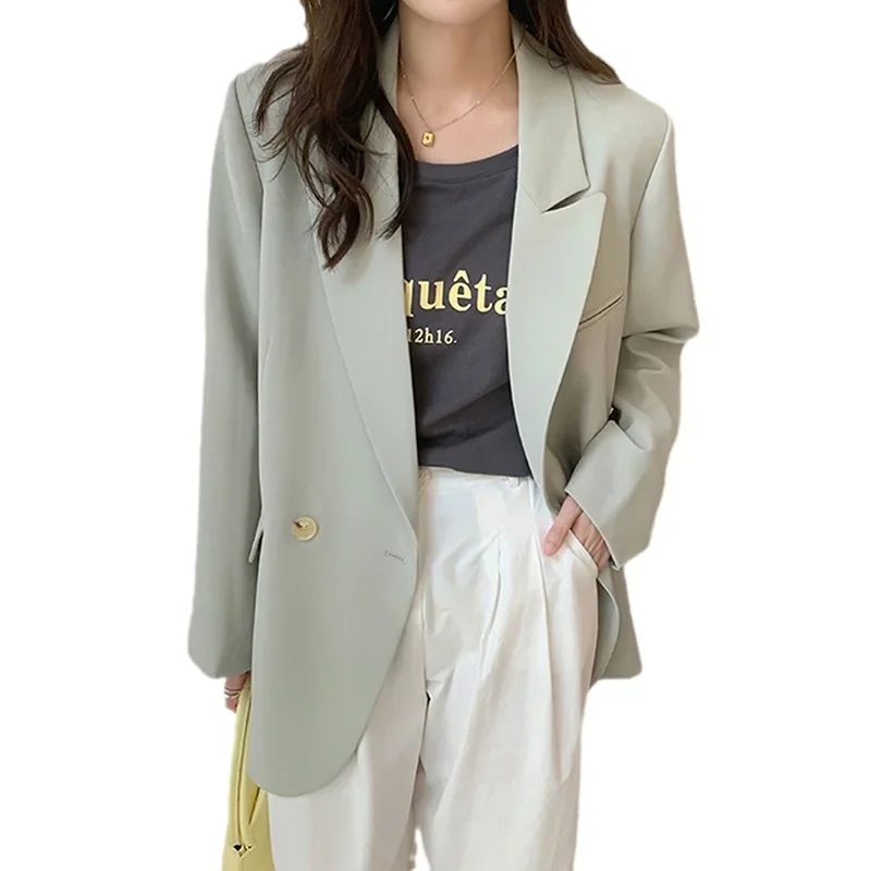 UNXX Women's Autumn Vintage Casual Short Blazer Suit Coats Commuting Solid Color Loose Single-breasted Blazer Collar Coat Women