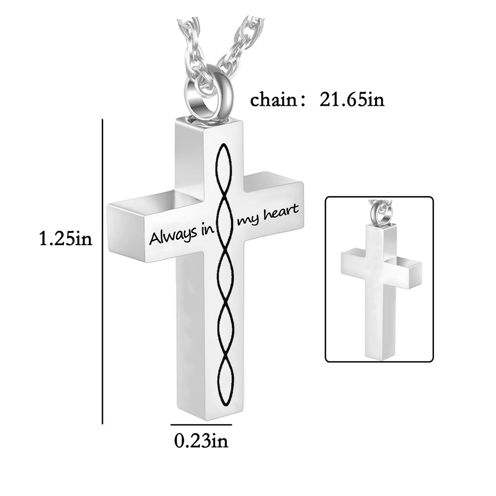 Stainless steel cross cremation jewelry urn for ashes keepsake human urn necklace man/woman memorial necklace-Always in my heart