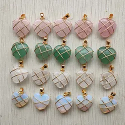 Natural Stone New Fashion gold Color copper Wire Wrap heart pendants 20mm for jewelry making 12pcs/lot Wholesale free shipping