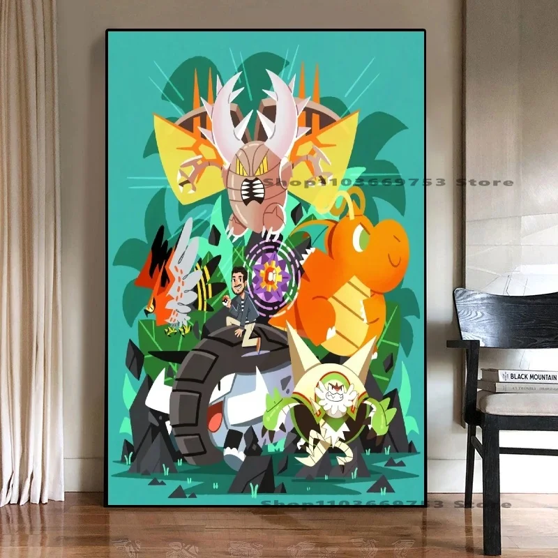 البوكيمون الشكل قماش المشارك غرفة الملونة الديكور اللوحة أنيمي HD ديكور المنزل الملمس النفط اللوحة نمط هدايا المهرجان