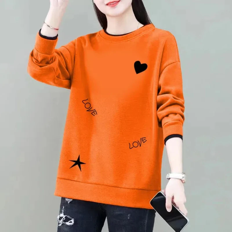 Commuter Women\'s Clothing Pullover Letter Printing Lantern Long Sleeve Hoodies Casual Loose Spring Autumn Round Neck Tops