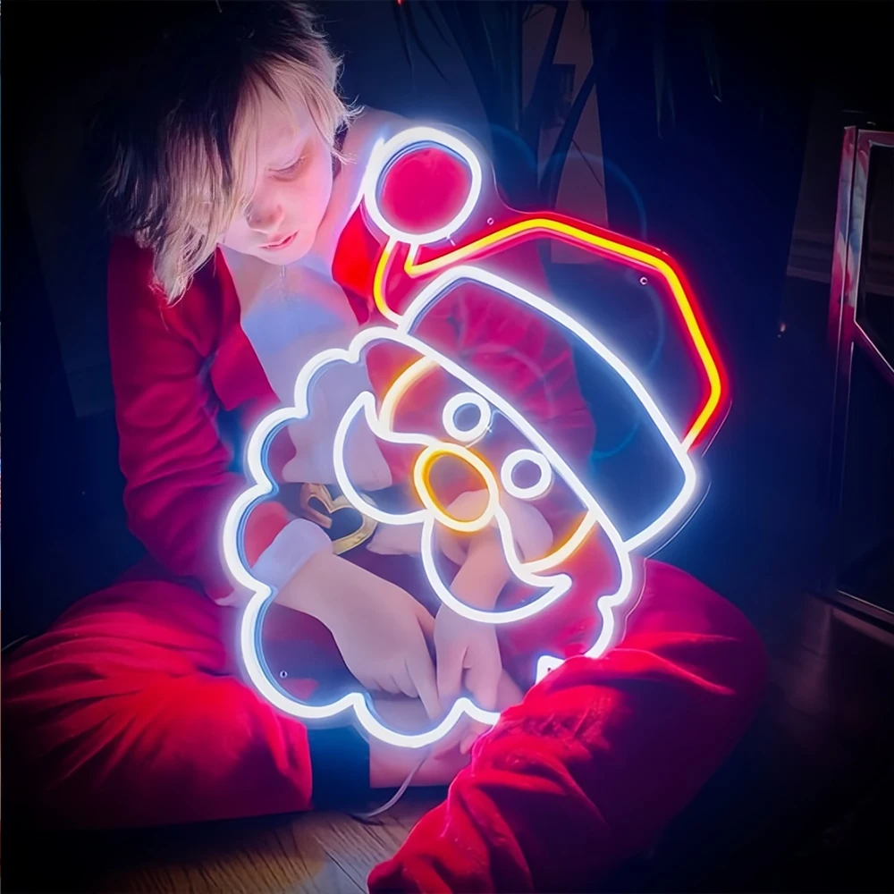 Christmas Neon Sign LED Light, Santa Claus with White Beard, Custom Neon Night Sign, Bedroom Wall Decoration