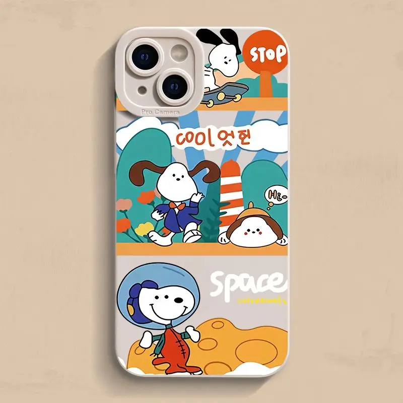 Kawaii سنوبي سيليكون جراب هاتف آيفون 16 15 14 13 12 11 برو ماكس XR 8 7 زائد الكرتون كامل للصدمات لينة غطاء الوفير