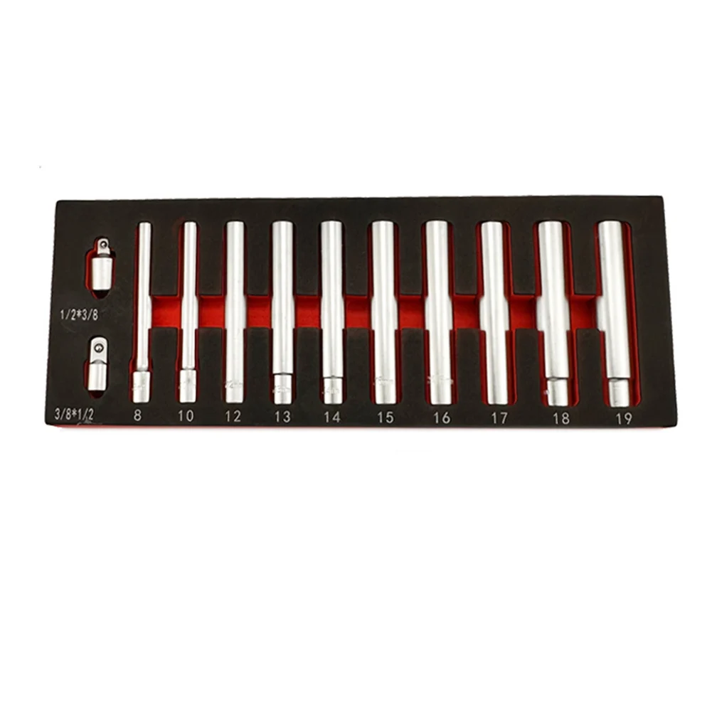 120mm Deep Socket Set 12-Piece Metric Hex and Dodecagonal Sockets with Dual Drive Adapters for Mechanical Maintenance Tasks